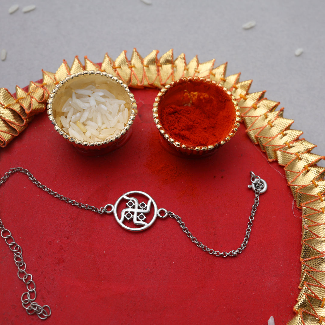 925 Sterling Silver Swastik CZ Rakhi for Brother Raksha Bandhan