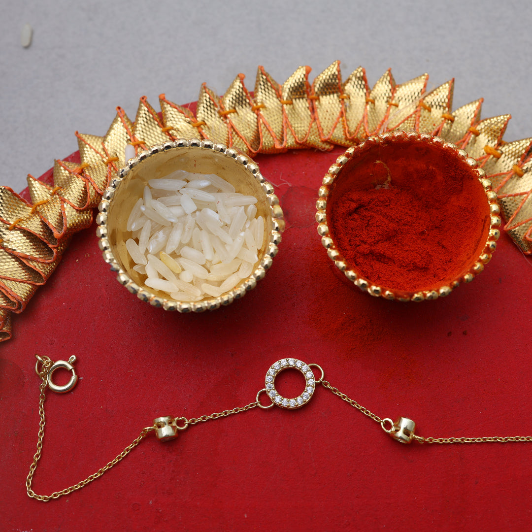 CZ Circle 925 Sterling Silver Rakhi for Brother | Gold Plated