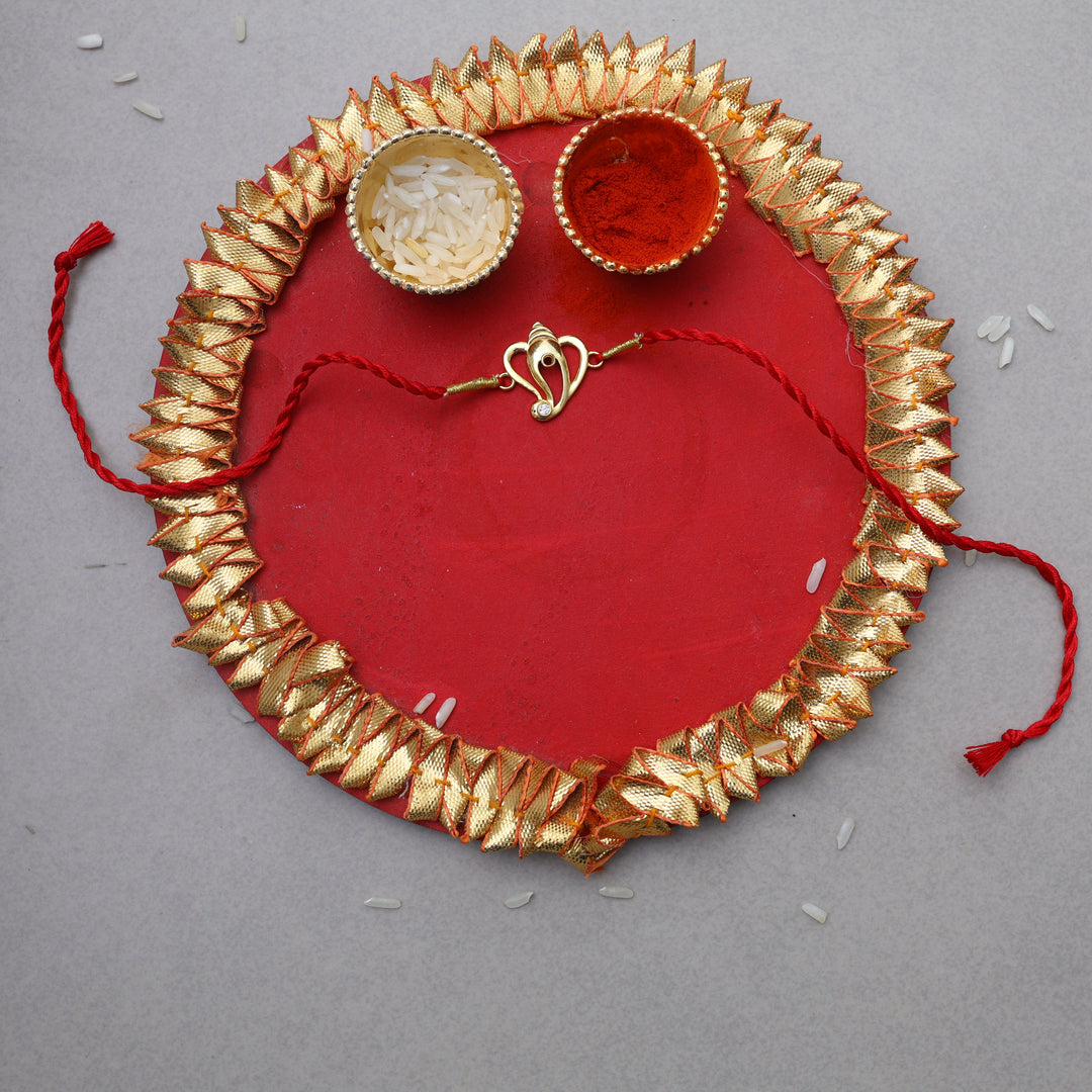 Gold Plated 925 Silver Ganesha Rakhi with CZ for Brother