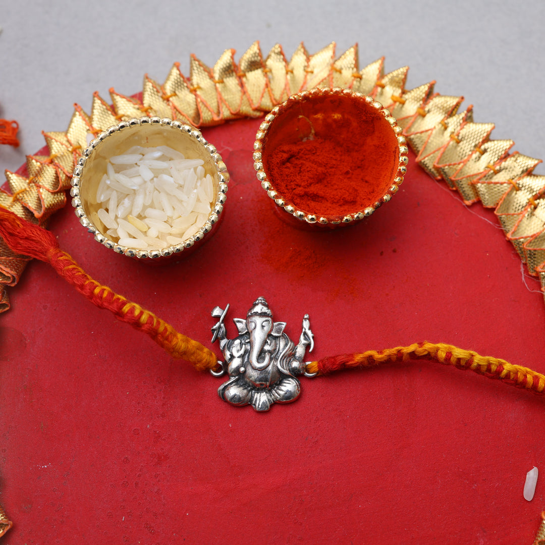 925 Sterling Silver Ganesha Rakhi Bracelet for Brother