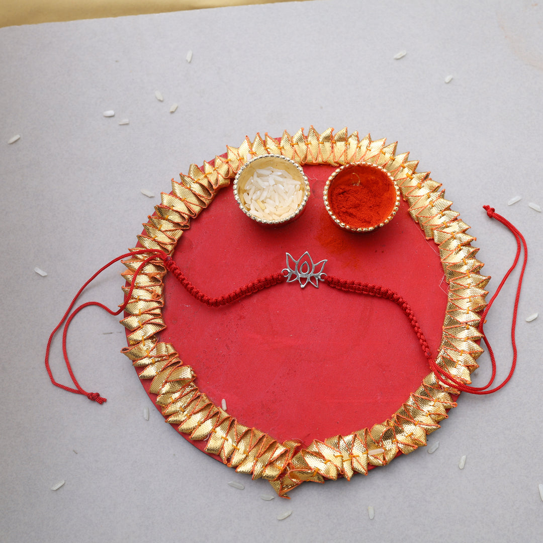 Lotus Flower 925 Silver Rakhi for Brother with Red Thread