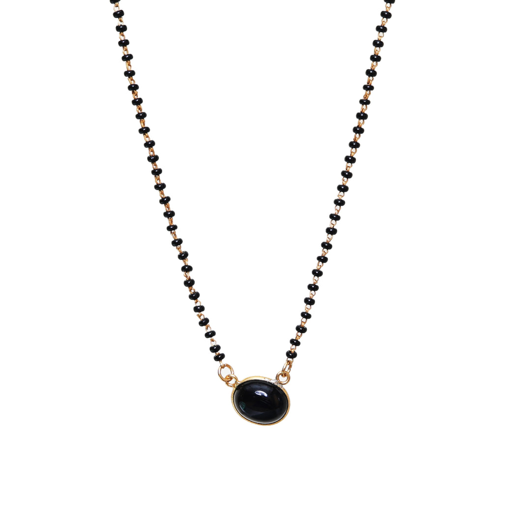 gold plating Black Onyx Bead Necklace for Women | Minimalist Jewelry