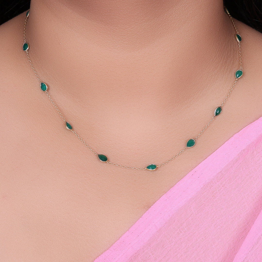 女士黄金祖母绿水滴项链 | 精致珠宝