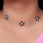 Load image into Gallery viewer, Silver Flower Necklace | Black Enamel Floral Chain for Women
