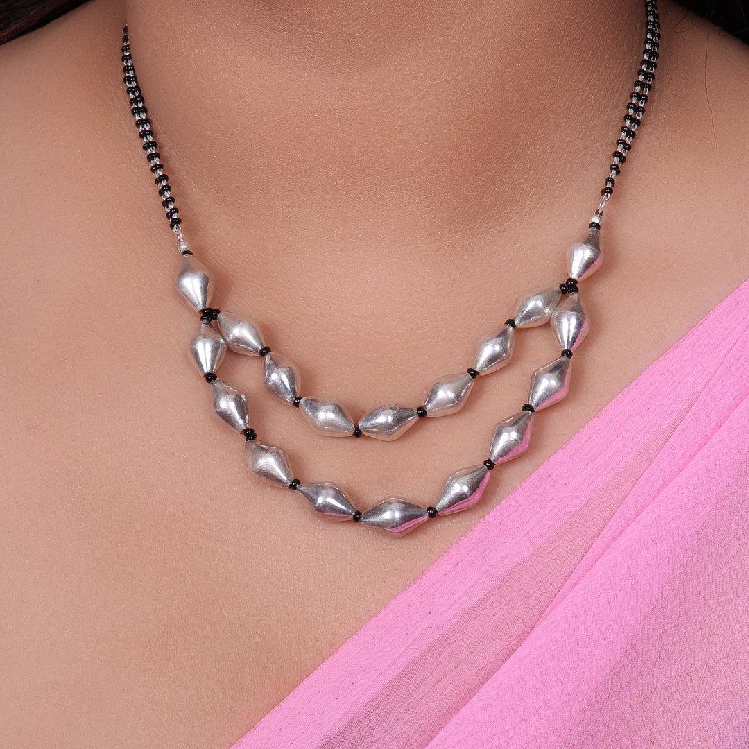 Silver Bead Layered Necklace | Statement Jewelry for Women