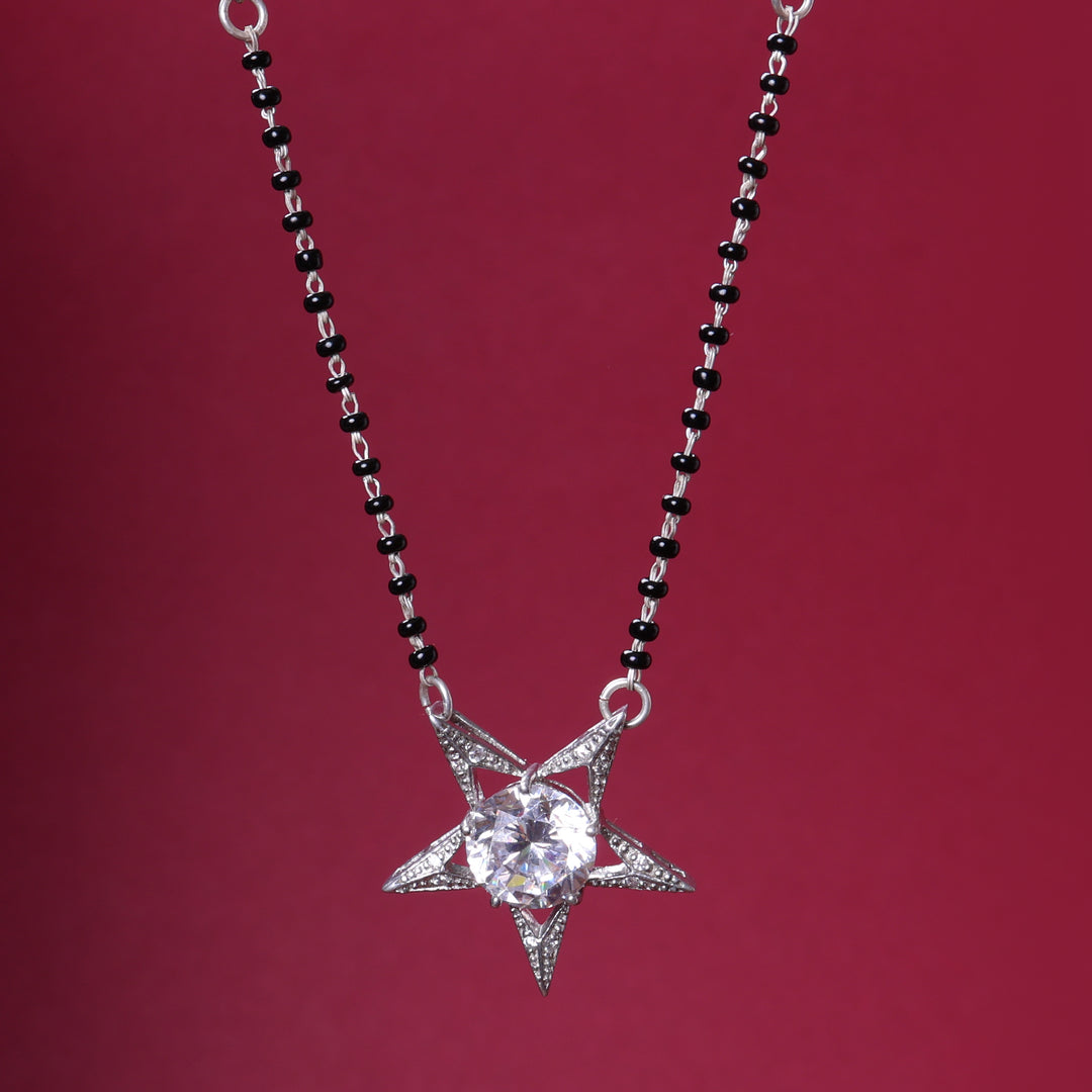 Collar Mangalsutra con Estrella de Plata | Diamante y Circonia Cúbica | Regalo para mujer