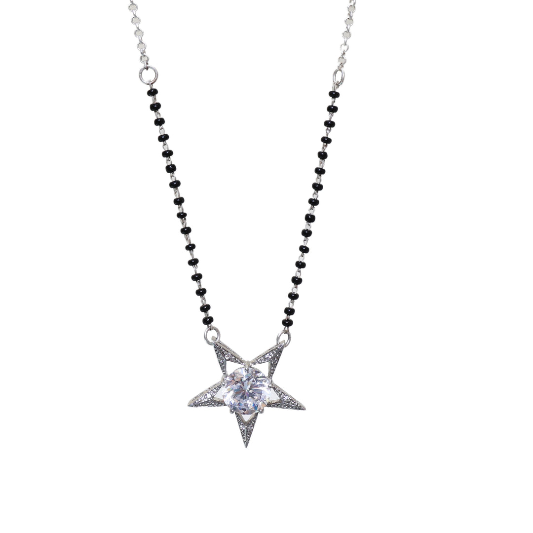 Collar Mangalsutra con Estrella de Plata | Diamante y Circonia Cúbica | Regalo para mujer