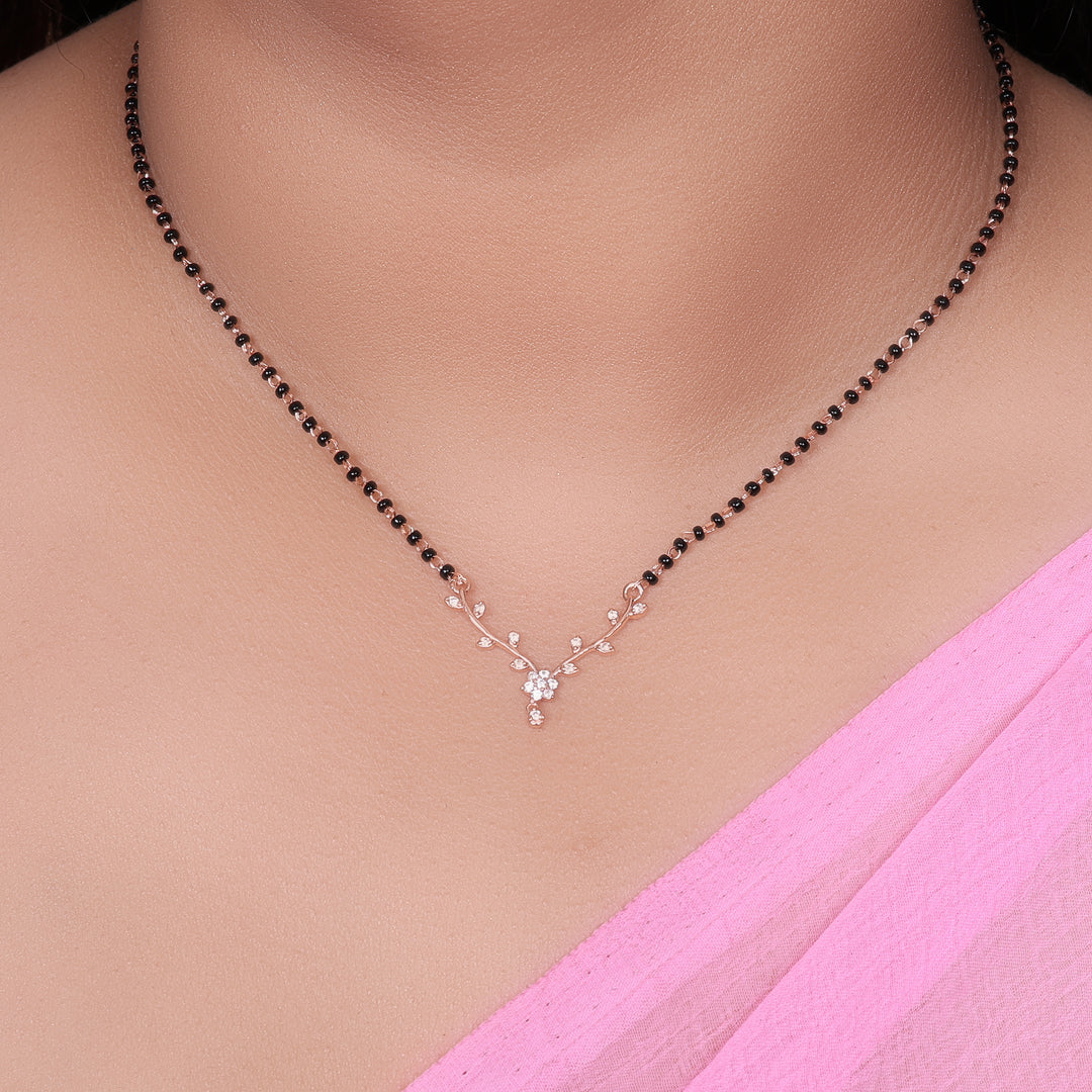 Rose Gold Mangalsutra Necklace | Black Bead Bridal Jewelry