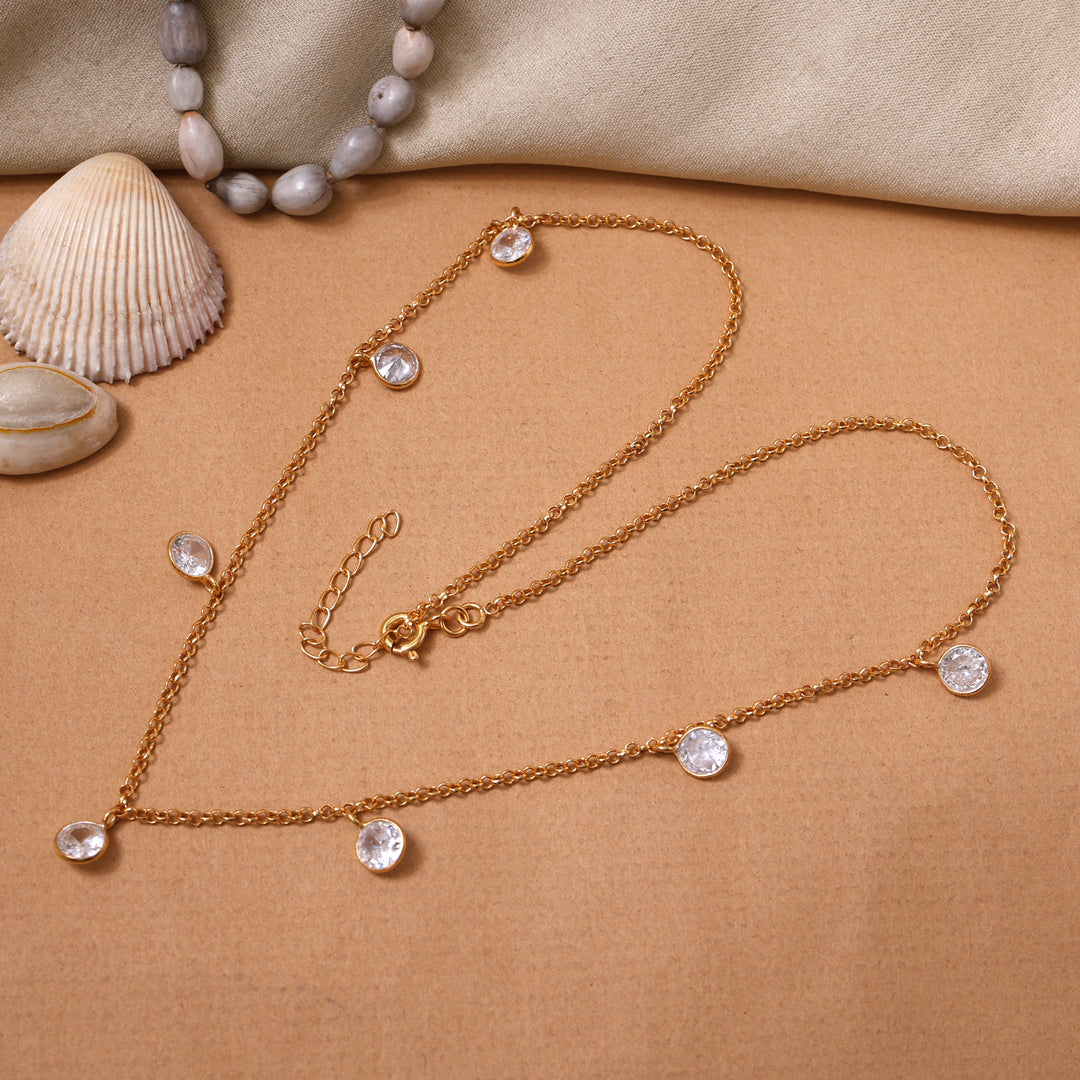 Collar de cadena de oro con piedras de cristal para mujer | Uso diario