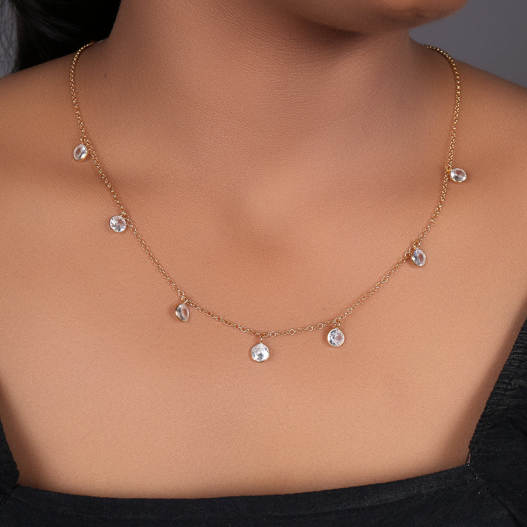 Collar de cadena de oro con piedras de cristal para mujer | Uso diario