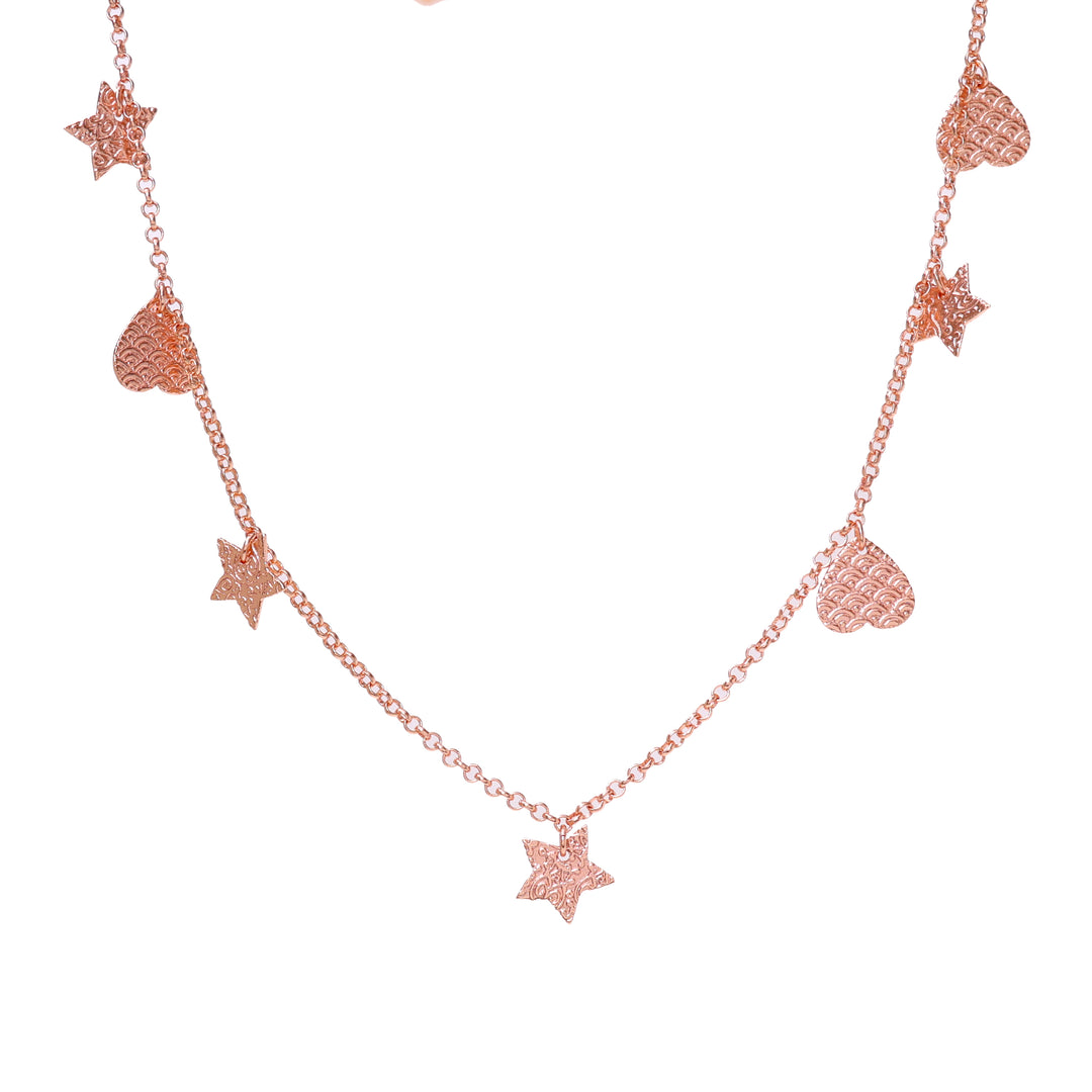 Rose gold plating Star & Heart Charm Necklace | Dainty Chain for Women