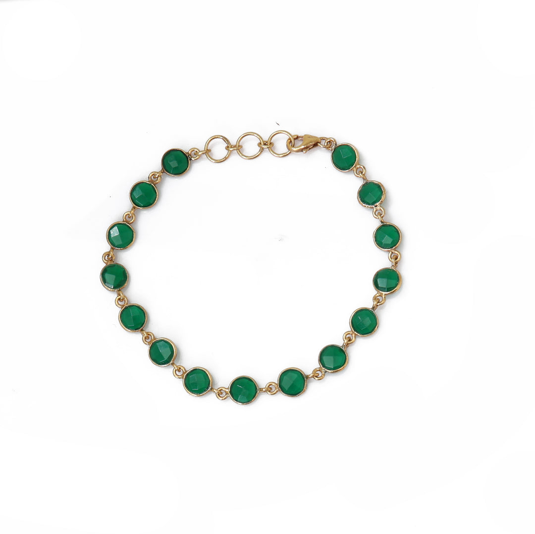 Gold Emerald Green Stone Necklace & Bracelet Set | Women's Jewelry Gift