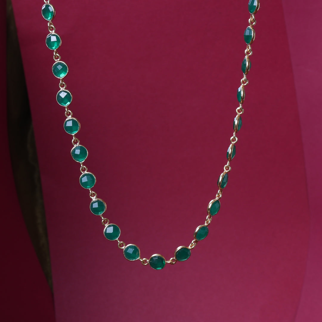 Gold Emerald Green Stone Necklace & Bracelet Set | Women's Jewelry Gift