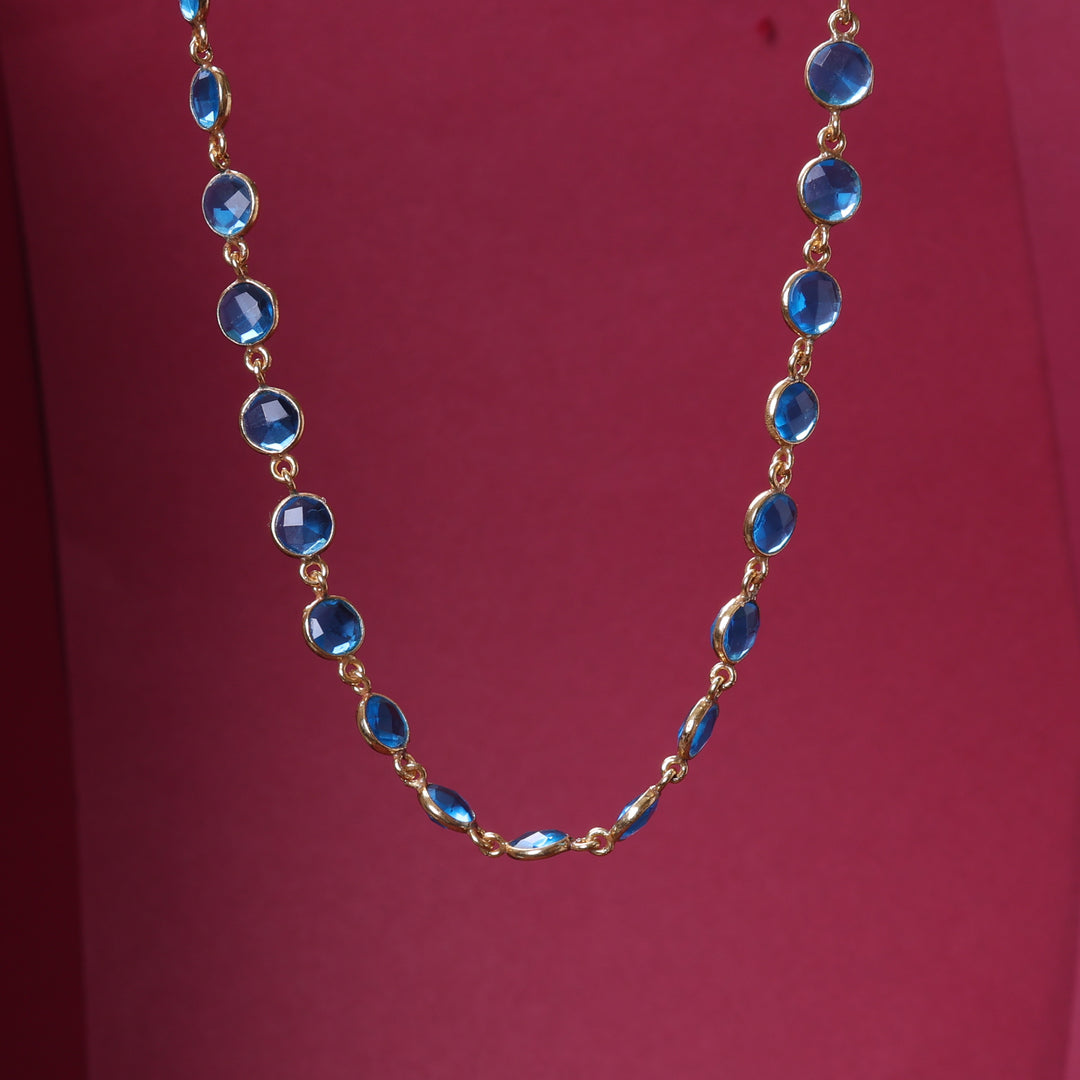 Gold Blue Gemstone Necklace & Bracelet Set for Women | Gift Jewelry