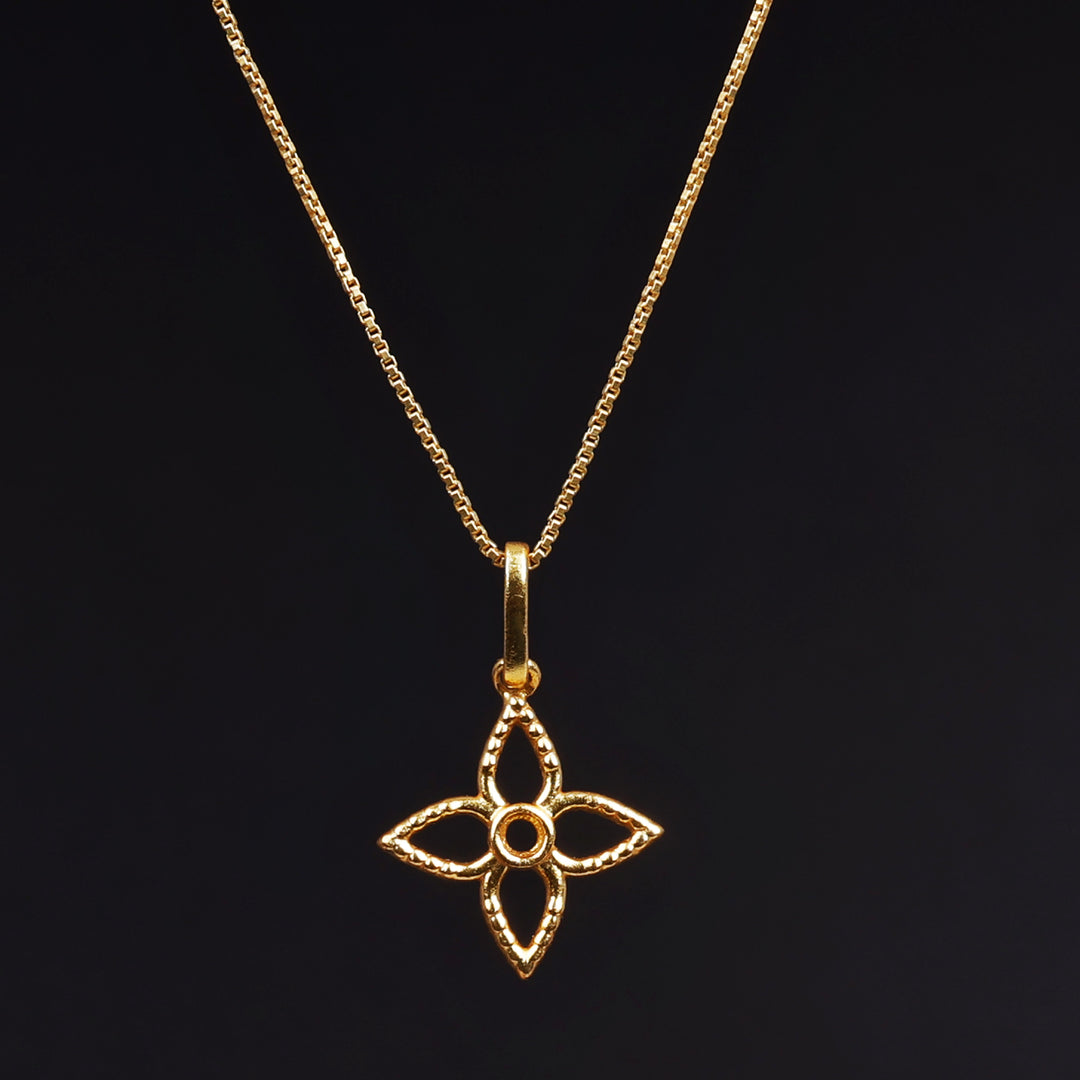 Gold Plated Four-Petal Flower Pendant Charm for Necklace