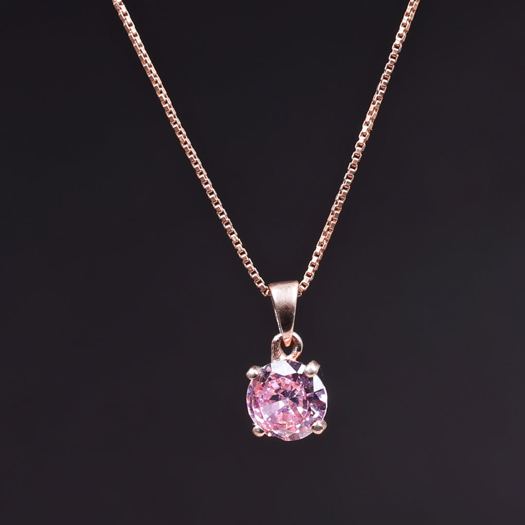 Rose Gold Plated Solitaire Pink Cubic Zirconia Pendant Necklace for Women