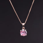 将图像加载到图库查看器中， Rose Gold Plated Solitaire Pink Cubic Zirconia Pendant Necklace for Women
