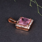 将图像加载到图库查看器中， Rose Gold Plated Solitaire Princess Cut Pink Stone Pendant Necklace
