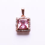 将图像加载到图库查看器中， Rose Gold Plated Solitaire Princess Cut Pink Stone Pendant Necklace
