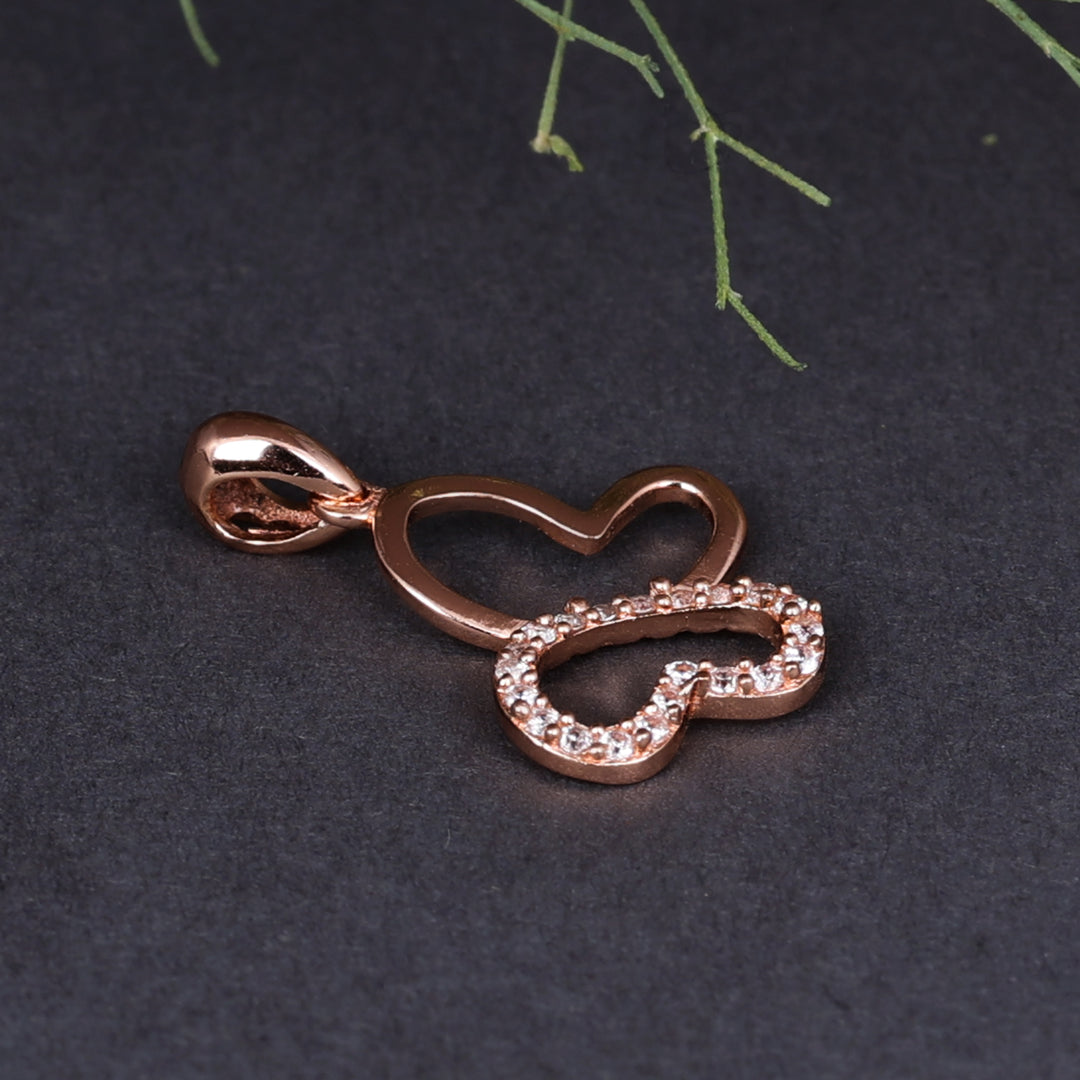 Rose Gold Plated Butterfly Pendant Necklace with CZ Stones for Women