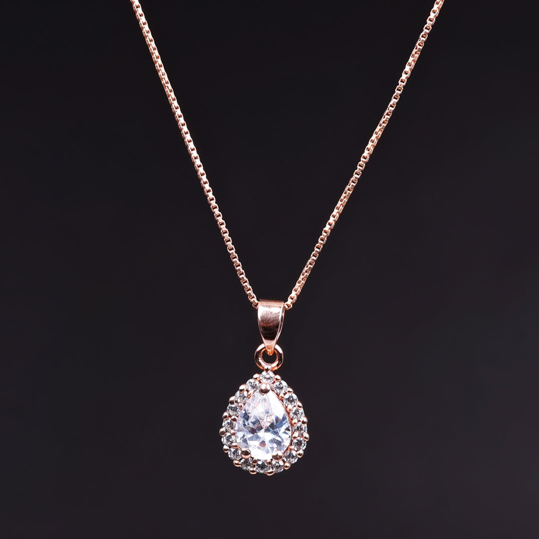 Rose Gold Plated Teardrop Cubic Zirconia Pendant Necklace for Women