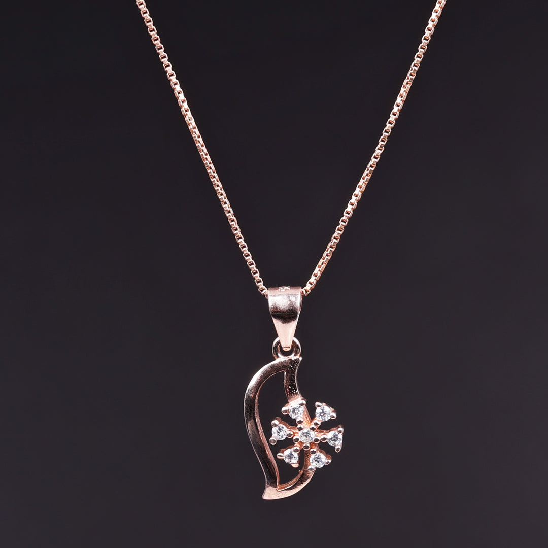 Rose Gold Plated Snowflake Pendant Necklace with CZ Stones for Women