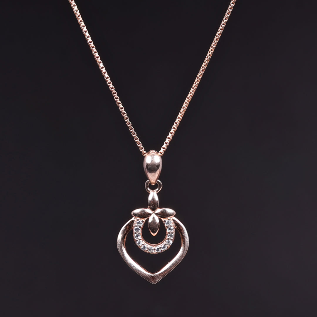 Rose Gold Plated Heart & Flower Cubic Zirconia Pendant Necklace