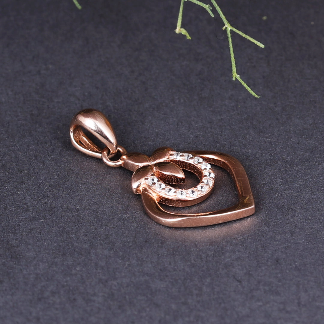 Rose Gold Plated Heart & Flower Cubic Zirconia Pendant Necklace
