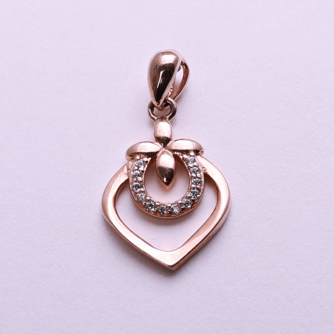 Rose Gold Plated Heart & Flower Cubic Zirconia Pendant Necklace