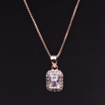 将图像加载到图库查看器中， Rose Gold Plated Emerald Cut Cubic Zirconia Halo Pendant Necklace
