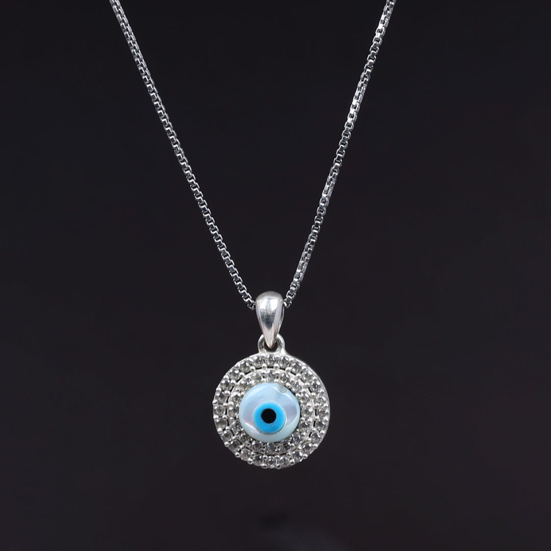 925 Sterling Silver Evil Eye Pendant Necklace with Rhinestones for Women
