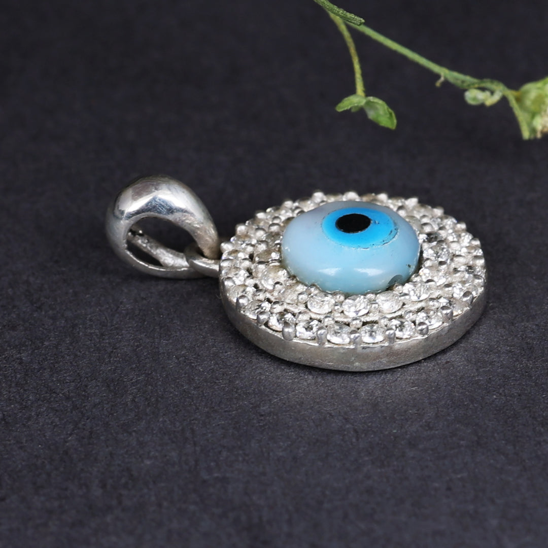 925 Sterling Silver Evil Eye Pendant Necklace with Rhinestones for Women