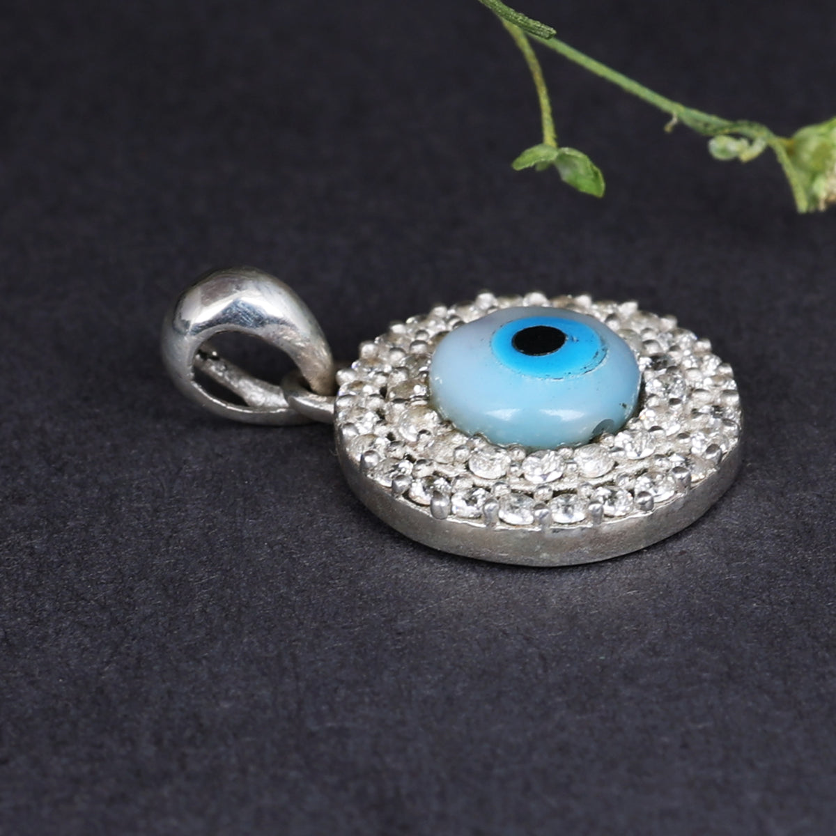 925 sterling silver evil eye pendant necklace with rhinestones for women