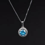 Load image into Gallery viewer, Sterling Silver Halo Blue Topaz Pendant Necklace for Women
