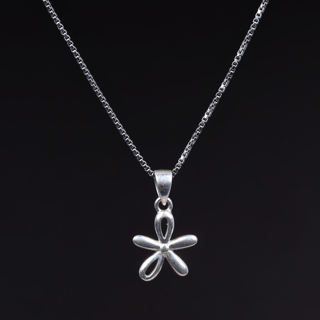 Sterling Silver Five Petal Flower Pendant Necklace for Women
