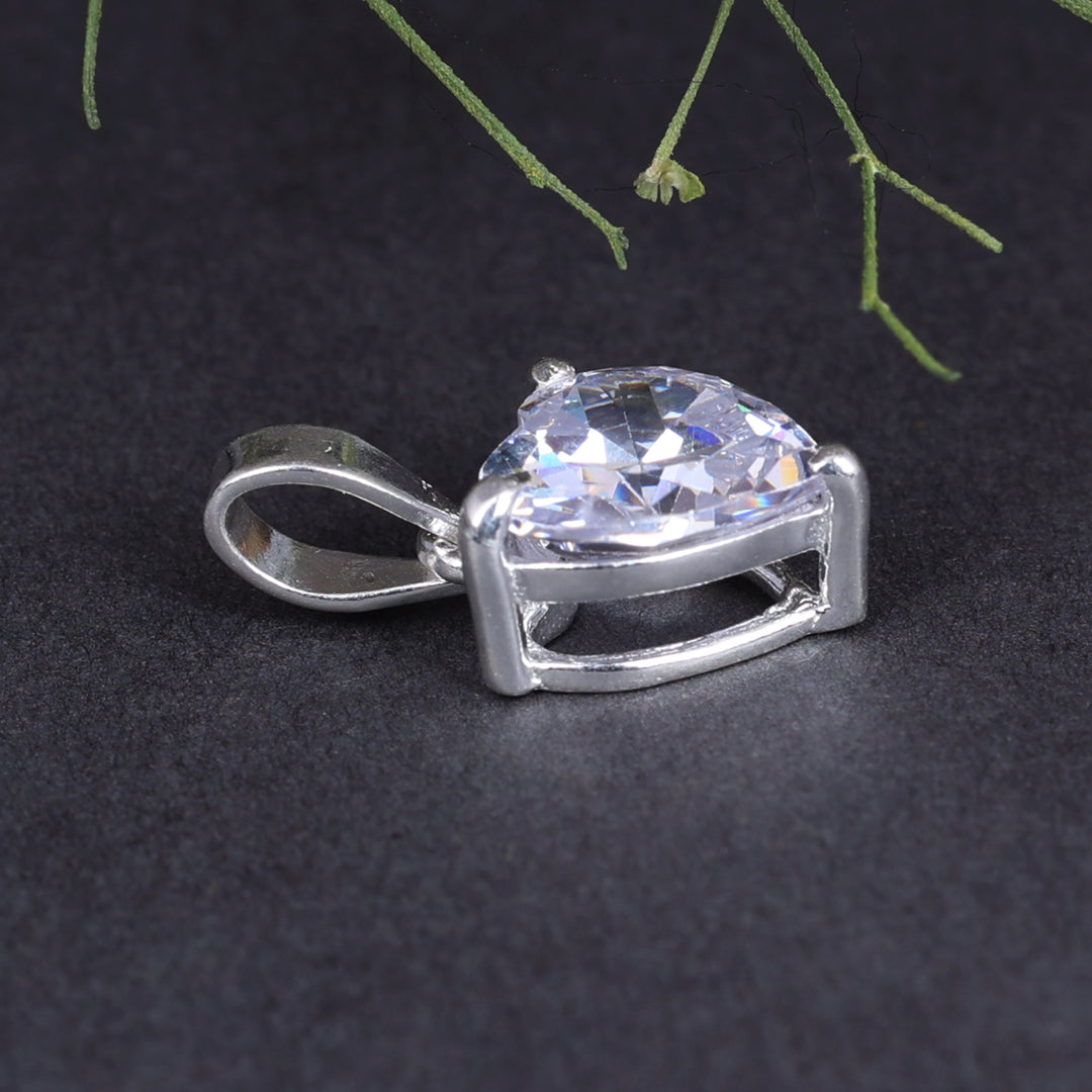 Sterling Silver Pear Cut Cubic Zirconia Solitaire Pendant for Women