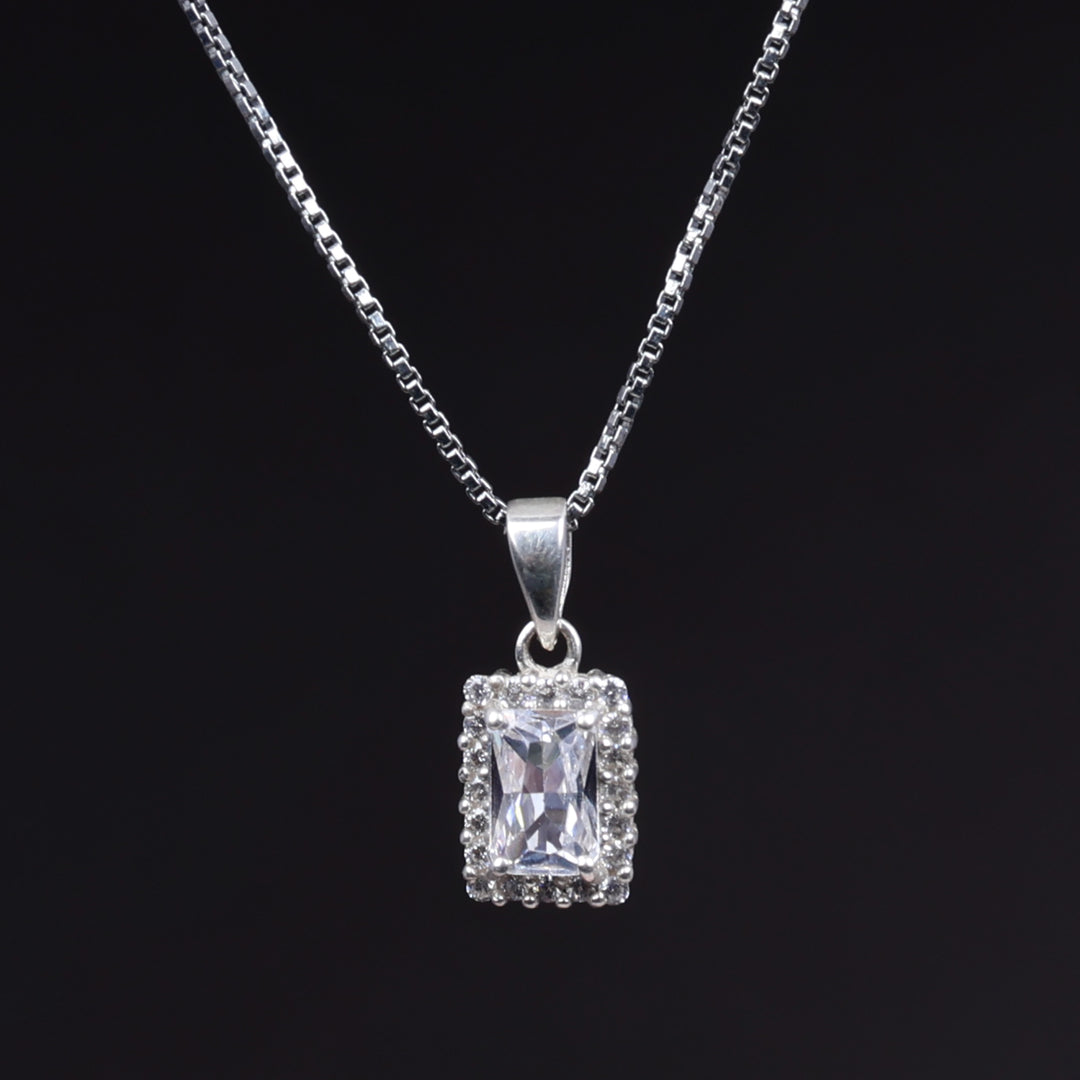 925 Sterling Silver Baguette Cubic Zirconia Pendant Necklace for Women
