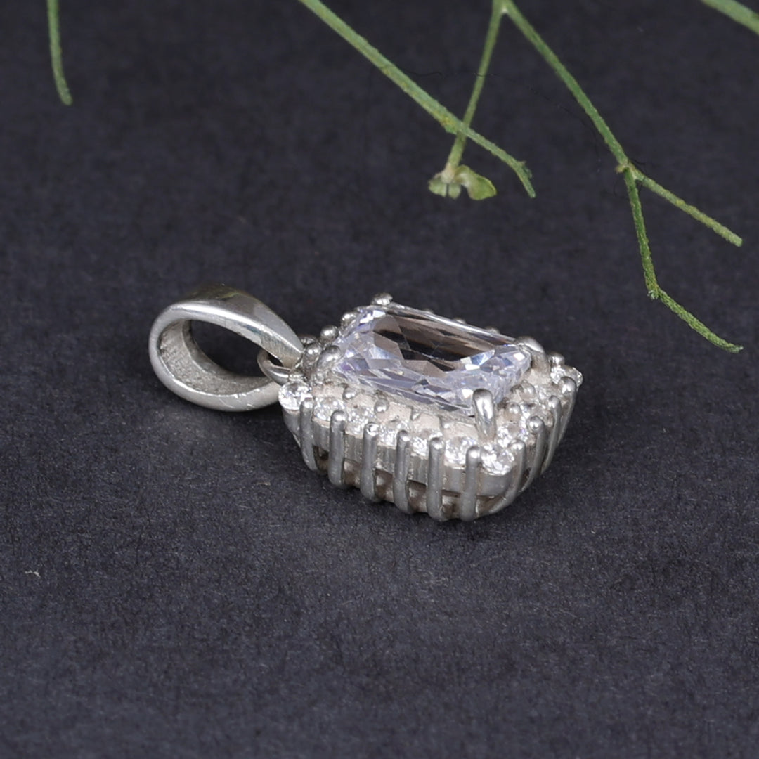 925 Sterling Silver Baguette Cubic Zirconia Pendant Necklace for Women