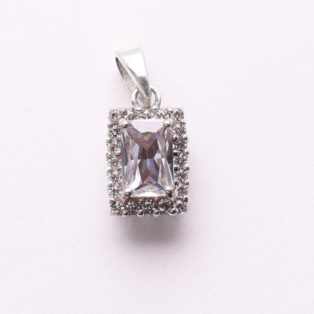 925 Sterling Silver Baguette Cubic Zirconia Pendant Necklace for Women