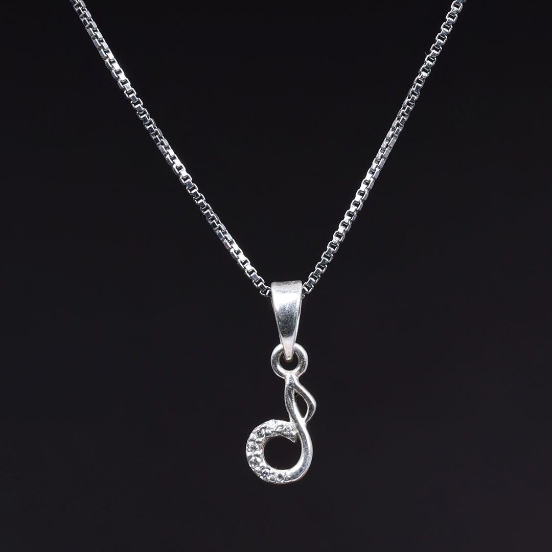 Sterling Silver Music Note Pendant Necklace with Clear CZ Stones