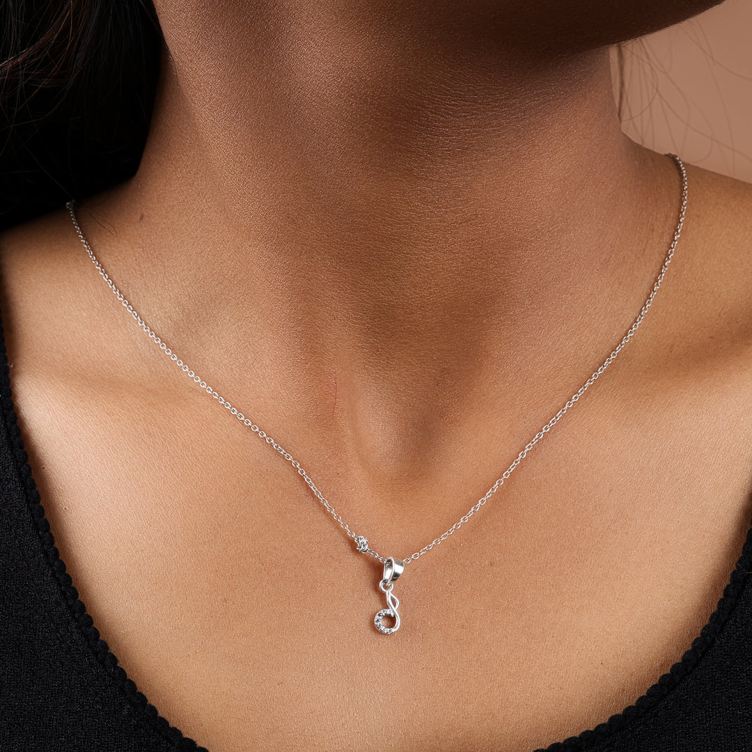 Sterling Silver Music Note Pendant Necklace with Clear CZ Stones