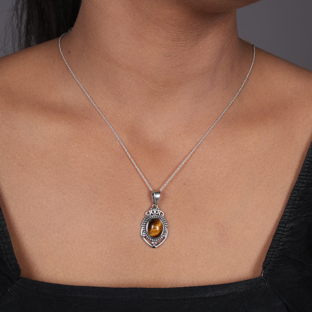 925 Silver Tiger Eye Pendant Necklace | Women's Jewelry Gift
