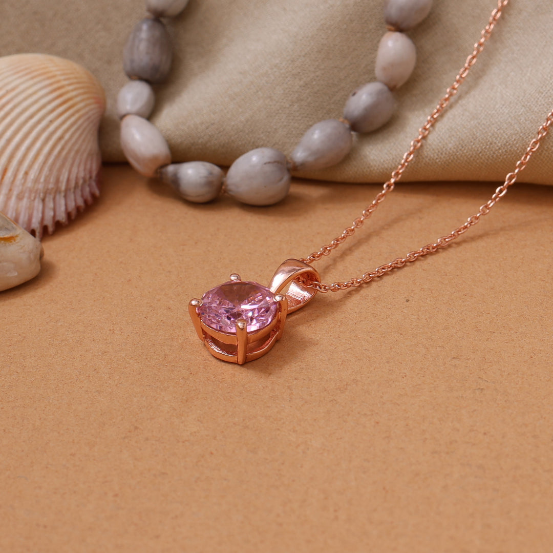 Rose gold plating Pink Gemstone Pendant Necklace for Women | Gift Jewelry