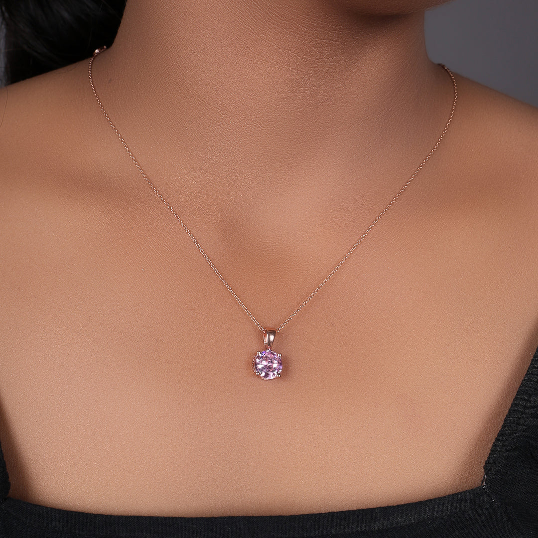 Rose gold plating Pink Gemstone Pendant Necklace for Women | Gift Jewelry