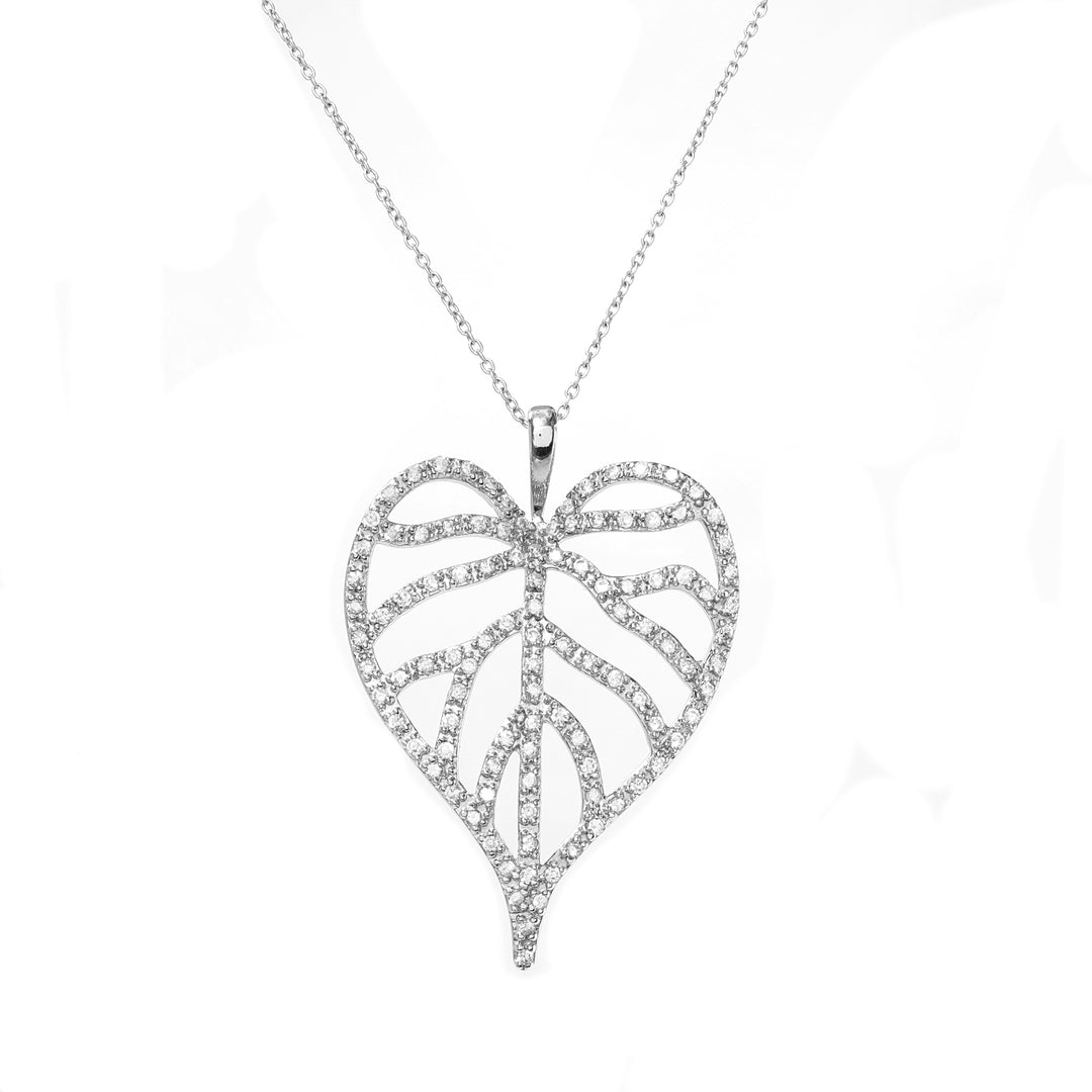 925纯银钻石叶子吊坠项链，女士款 | 礼物