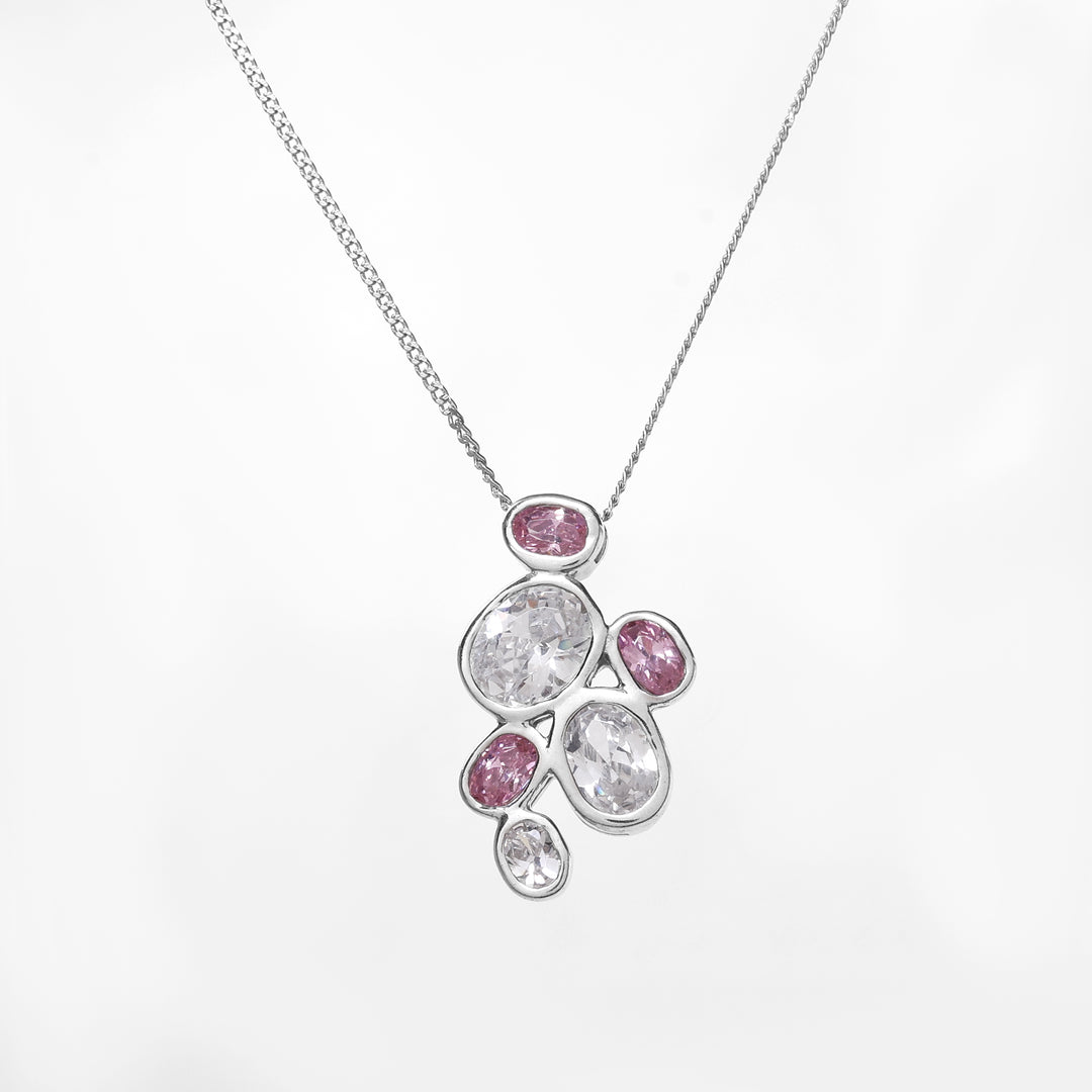 925 Silver Pink & White Gemstone Pendant Necklace for Women