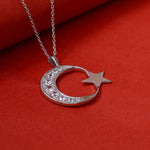 Load image into Gallery viewer, 925 Silver Crescent Moon &amp; Star Necklace | Women&#39;s Jewelry Gift
