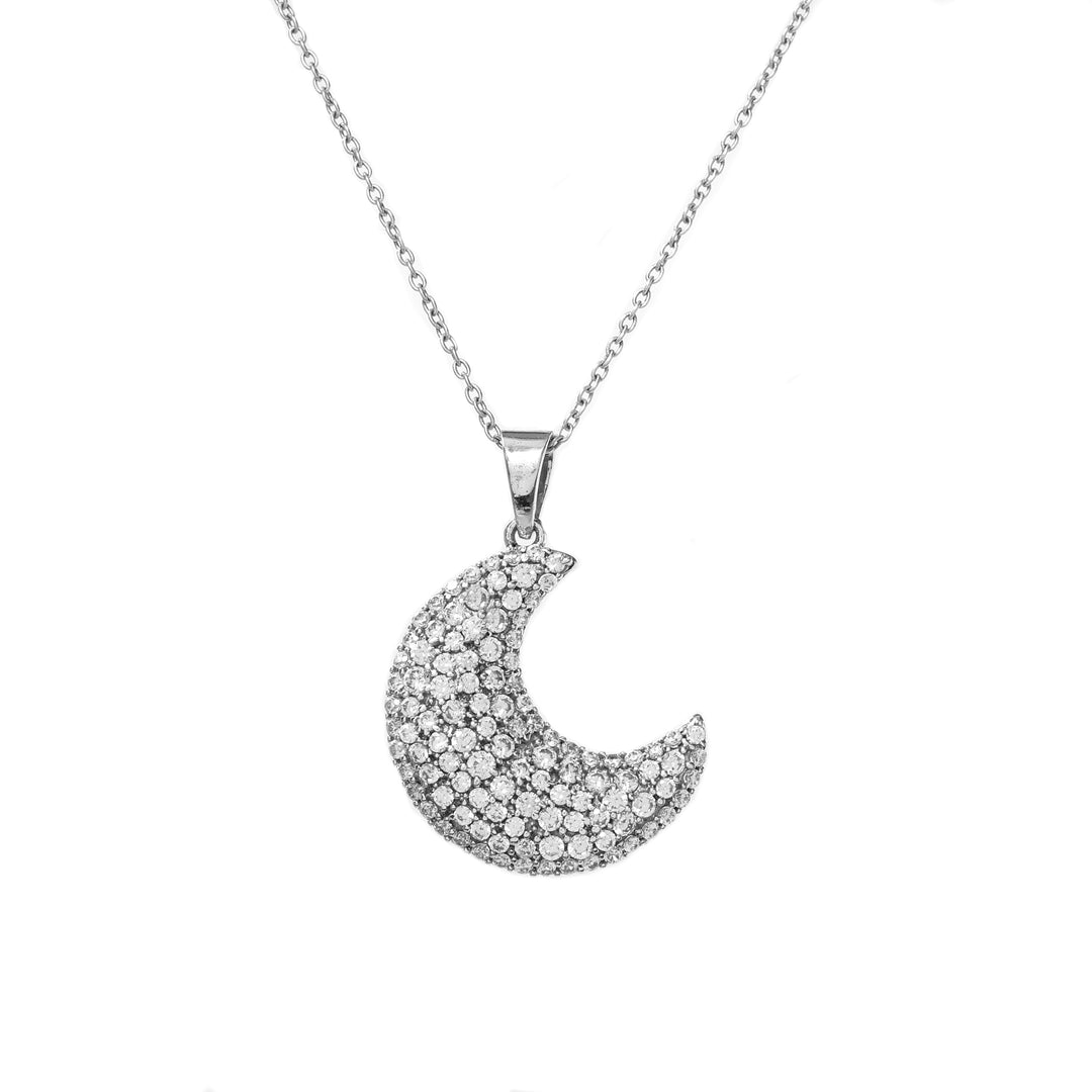 925 Silver Cubic Zirconia Crescent Moon Necklace for Women