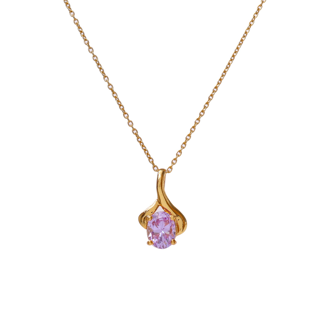 gold plating Plated Oval Cut Pink Stone Pendant Necklace for Women