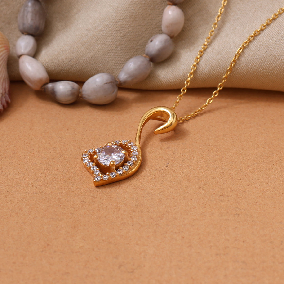 Gold plating heart pendant necklace | cubic zirconia | women's gift